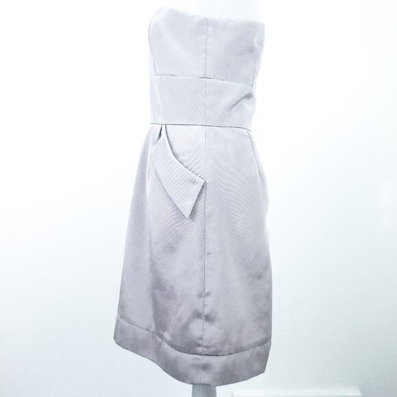 Doucette Duvall Gray One Shoulder Cocktail Dress 8 Large Shoulder Bow, Pockets - Picture 4 of 7
